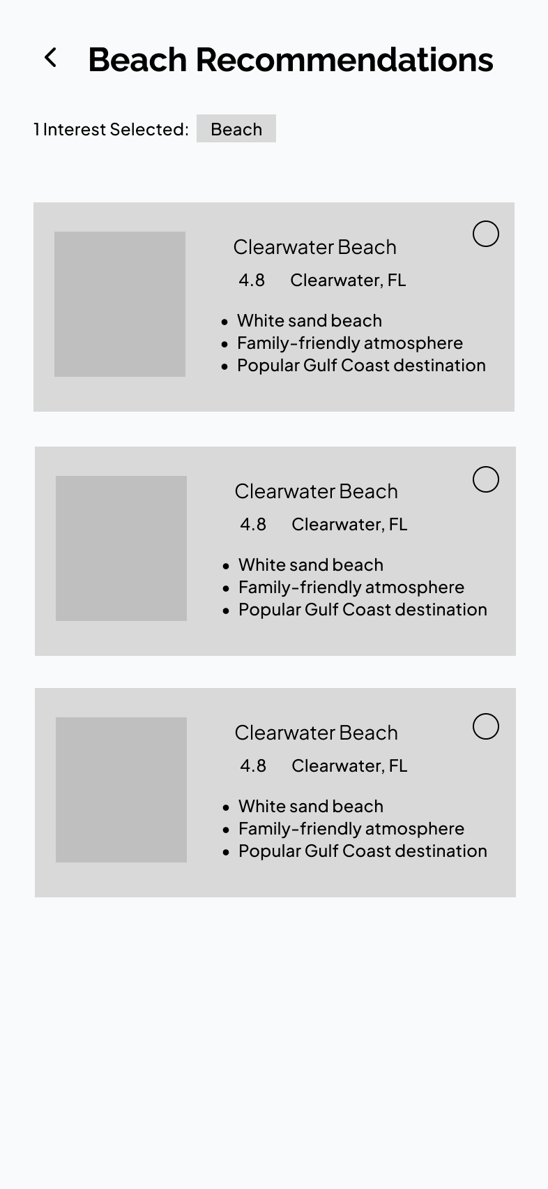 Wireframe: category recommendation screen